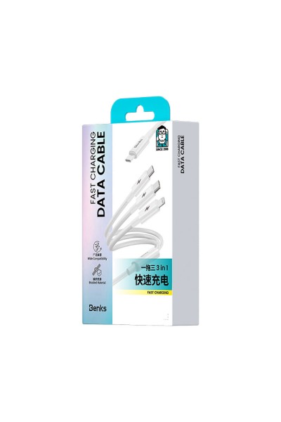 Benks D46 Type-C إلى Type-C & Type-C & Lightning PD3.0 كابل شحن وبيانات مجدول 100 وات 1.2 متر Benks D46 Type-C إلى Type-C & Type-C & Lightning PD3.0 كابل شحن وبيانات مجدول 100 وات 1.2 متر
