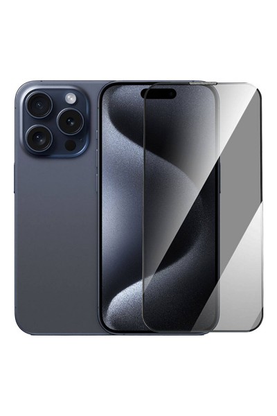 Apple iPhone 15 Pro Max Wiwu GT-011 Anti-Bakteriyel Özellikli Polimer Oleofobik Kaplama Temperli Privacy Cam Ekran Koruyucu