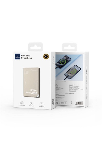 Wiwu Wi-P019 Ultra-Thin Explore Serisi Led Göstergeli Wireless Magsafe Powerbank 15W 5000mAh 