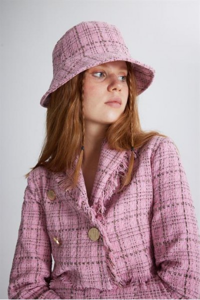 قبعة دلو ماركانو تويد باللون الوردي