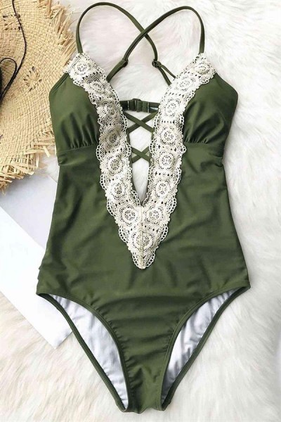 ملابس سباحة ماركانو دانتيل أخضر مطرز