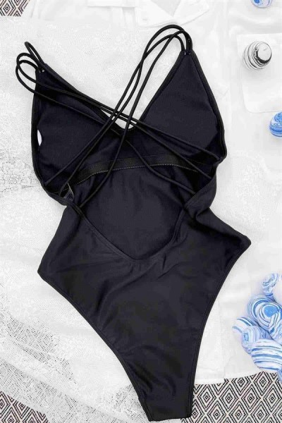 ملابس سباحة ماركانو متقاطعة مكشوفة الظهر باللون الأسود