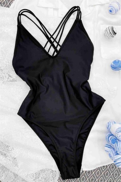 ملابس سباحة ماركانو متقاطعة مكشوفة الظهر باللون الأسود