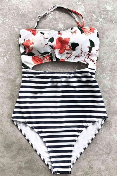 ملابس سباحة مخططة منقوشة بالزهور من ماركانو
