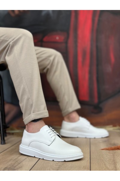 BA0003 Bağcıklı Klasik Beyaz Kalın Taban Casual Erkek Ayakkabı