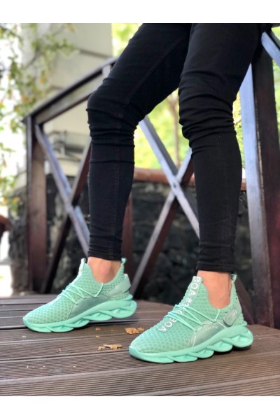 BA0350 Yüksek Taban Tarz Sneakers Cırt Detaylı Mint Yeşili Erkek Spor Ayakkabısı