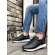 BA0325 İçi Dışı Hakiki Deri Gizli Bağcık Rahat Taban Siyah Sneakers Casual Erkek Ayakkabı