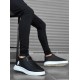 BA0220 Bağcıklı Erkek Yüksek Taban Siyah Cilt Beyaz Taban Spor Ayakkabı