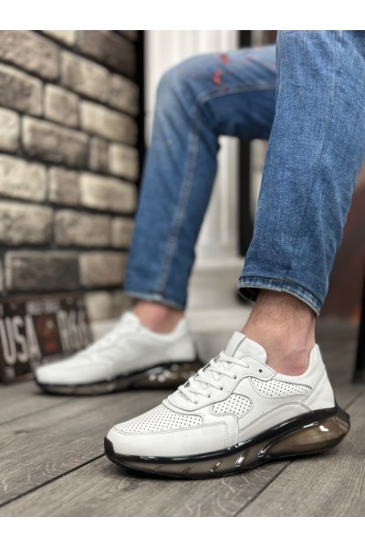 BA0324 İçi Dışı Hakiki Deri Rahat Taban Beyaz Sneakers Casual Erkek Ayakkabı