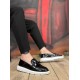 BA0005 Bağcıksız Yüksek Taban Siyah Beyaz Taban Rugan Klasik Püsküllü Corcik Erkek Ayakkabı