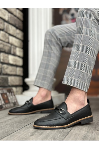 BA0009 Cilt Püsküllü Corcik Siyah Çengel Tokalı Klasik Erkek Ayakkabısı