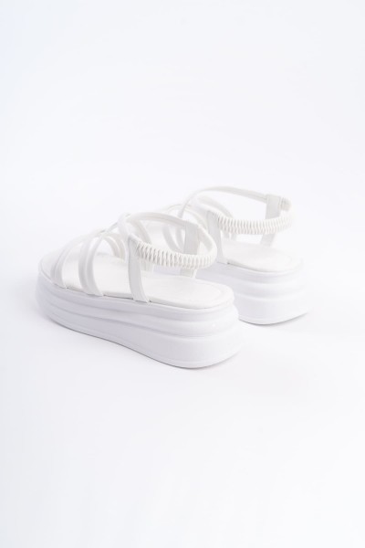 BELLA Lastikli Şerit Detaylı Ortopedik Taban Kadın Sandalet BT Beyaz