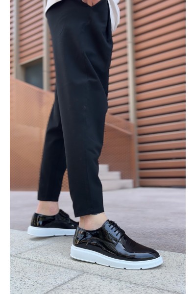 BA0003 Bağcıklı Klasik  Siyah Rugan Yüksek Taban Casual Erkek Ayakkabı