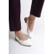ALLISON Tokalı Ortopedik Rahat Taban Taş Detaylı Kadın Babet Ayakkabı KT Beyaz