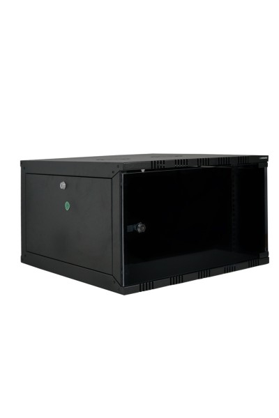خزانة 9U مقاس 545 × 400 مم من سلسلة Eco تُثبت على الحائط بهيكل واحد مع ألواح جانبية باللون الأسود ضمان الشركة المصنعة لمدة عامين