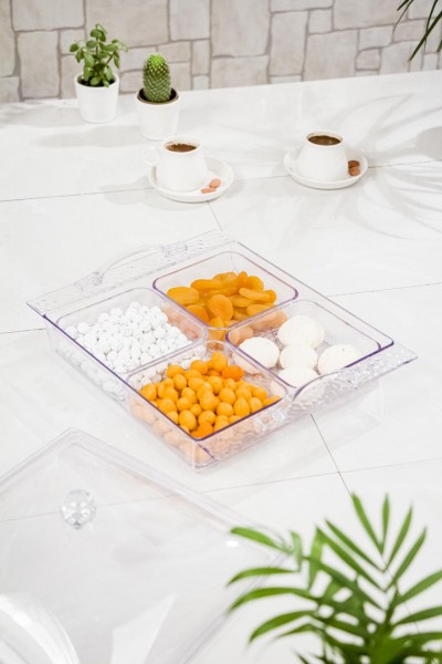 وعاء إفطار وعرض تقديمي شفاف من الأكريليك من ماركانو مكون من 4 قطع بغطاء واحد 