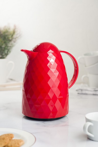 ماركانو 1 لتر ترمس شاي معزول حراريًا وماء بارد أحمر (يحافظ على الدفء لمدة 12 ساعة وهو زجاجي بالداخل)