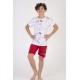 Erkek Çocuk Beyaz Pamuklu Kısa Kol Şortlu Pijama Takım
