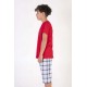 Erkek Çocuk Kırmızı Pamuklu o Yaka Kısa Kol Kapri Pijama Takımı