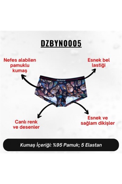 Dijital Baskılı Kurukafa Desenli Kadın Boxer - DZNBYN0005