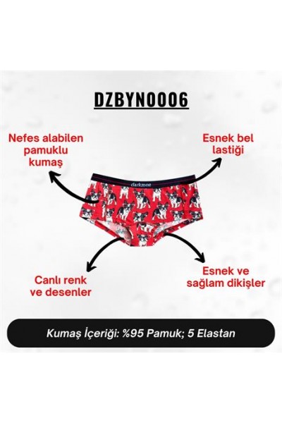 Dijital Baskılı Köpek Desenli Kadın Boxer - DZBYN0006