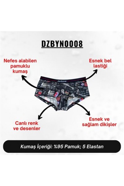 Dijital Baskılı Seyahat Desenli Kadın Boxer - DZBYN0008