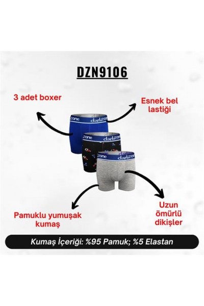 Erkek Boxer Pamuklu 3'lü Set - DZN9106