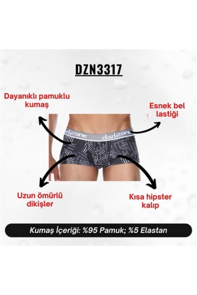 Desenli Siyah Kısa Erkek Boxer - DZN3317