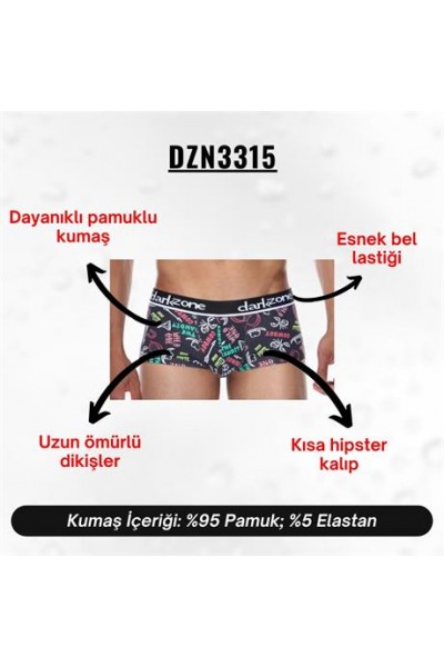 Desenli Antrasit Kısa Erkek Boxer - DZN3315