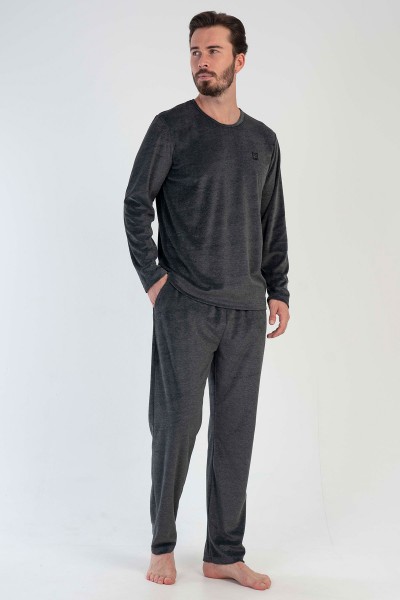 Erkek Antrasit Kadife Uzun Kol Pijama Takım
