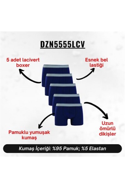 بوكسر رجالي باللون الأزرق الداكن، مجموعة من 5 قطع DZN5555LCV