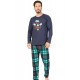 Erkek Lacivert Pamuklu Uzun Kol Pijama Takım
