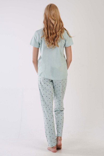 Kadın Bataklık Yeşili Pamuklu Kısa Kol Pijama Takım
