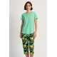 Kadın Açık Yeşil Pamuklu Kısa Kol Kaprili Pijama Takım