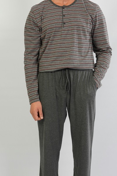 Erkek Antrasit Pamuklu Uzun Kol Pijama Takım
