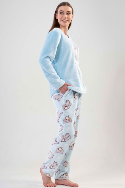 Kadın Bebe Mavisi Polar Uzun Kol Pijama Takım
