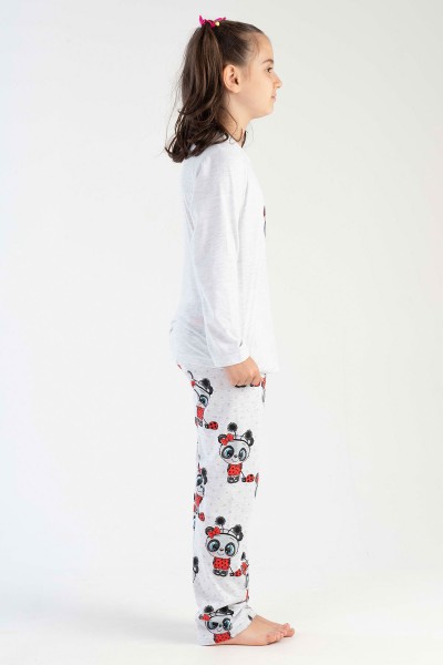 Kız Çocuk Beyaz Pamuklu Uzun Kol Pijama Takım