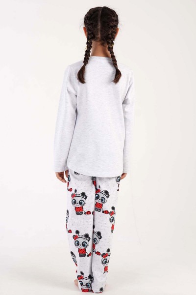 Kız Çocuk Gri Melanj Pamuklu Uzun Kol Pijama Takım