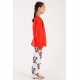 Kız Çocuk Kırmızı Pamuklu Uzun Kol Pijama Takım