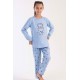 Kız Çocuk Açık Mavi Pamuklu Uzun Kol Pijama Takım