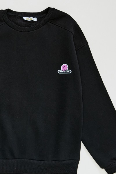 Sticker Baskılı Kız Çocuk Sweatshirt