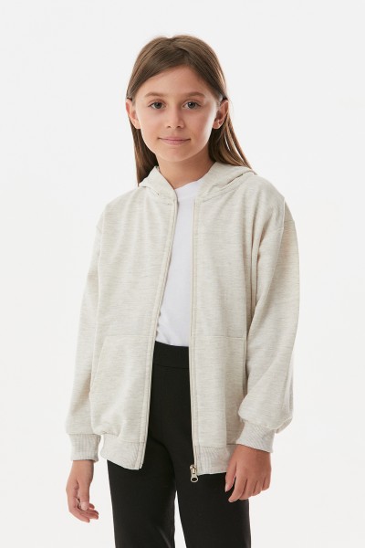 Basic Kapüşonlu Fermuarlı Kız Çocuk Sweatshirt