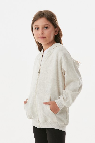 Basic Kapüşonlu Fermuarlı Kız Çocuk Sweatshirt