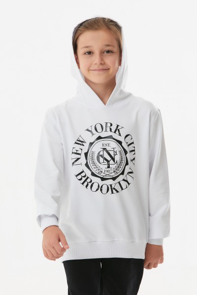 Yazı Baskılı Kapüşonlu Erkek Çocuk Sweatshirt