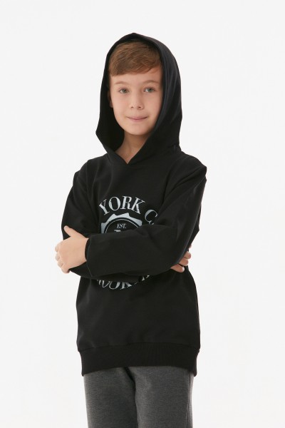 Yazı Baskılı Kapüşonlu Erkek Çocuk Sweatshirt