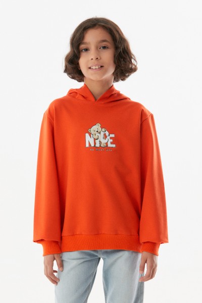 Ayıcık Baskılı  Kapüşonlu Kız Çocuk Sweatshirt