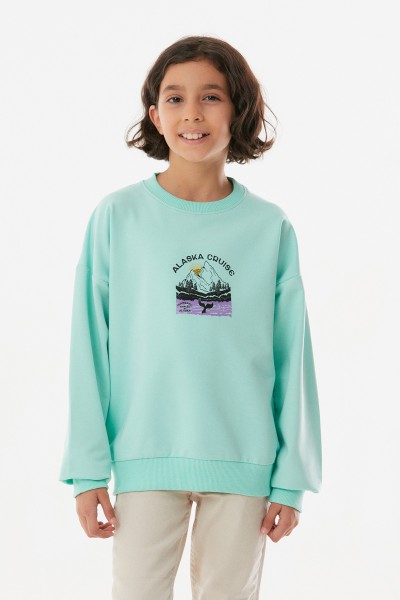 Baskılı Bisiklet Yaka Kız Çocuk Sweatshirt