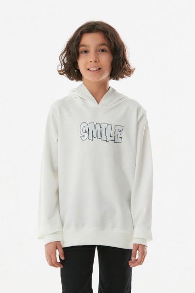 Smile Yazı  Baskılı Kapüşonlu Kız Çocuk Sweatshirt