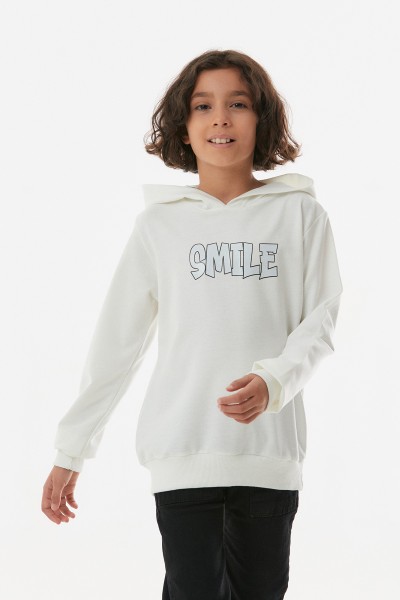 Smile Yazı  Baskılı Kapüşonlu Kız Çocuk Sweatshirt