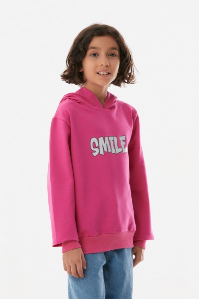 Smile Yazı  Baskılı Kapüşonlu Kız Çocuk Sweatshirt